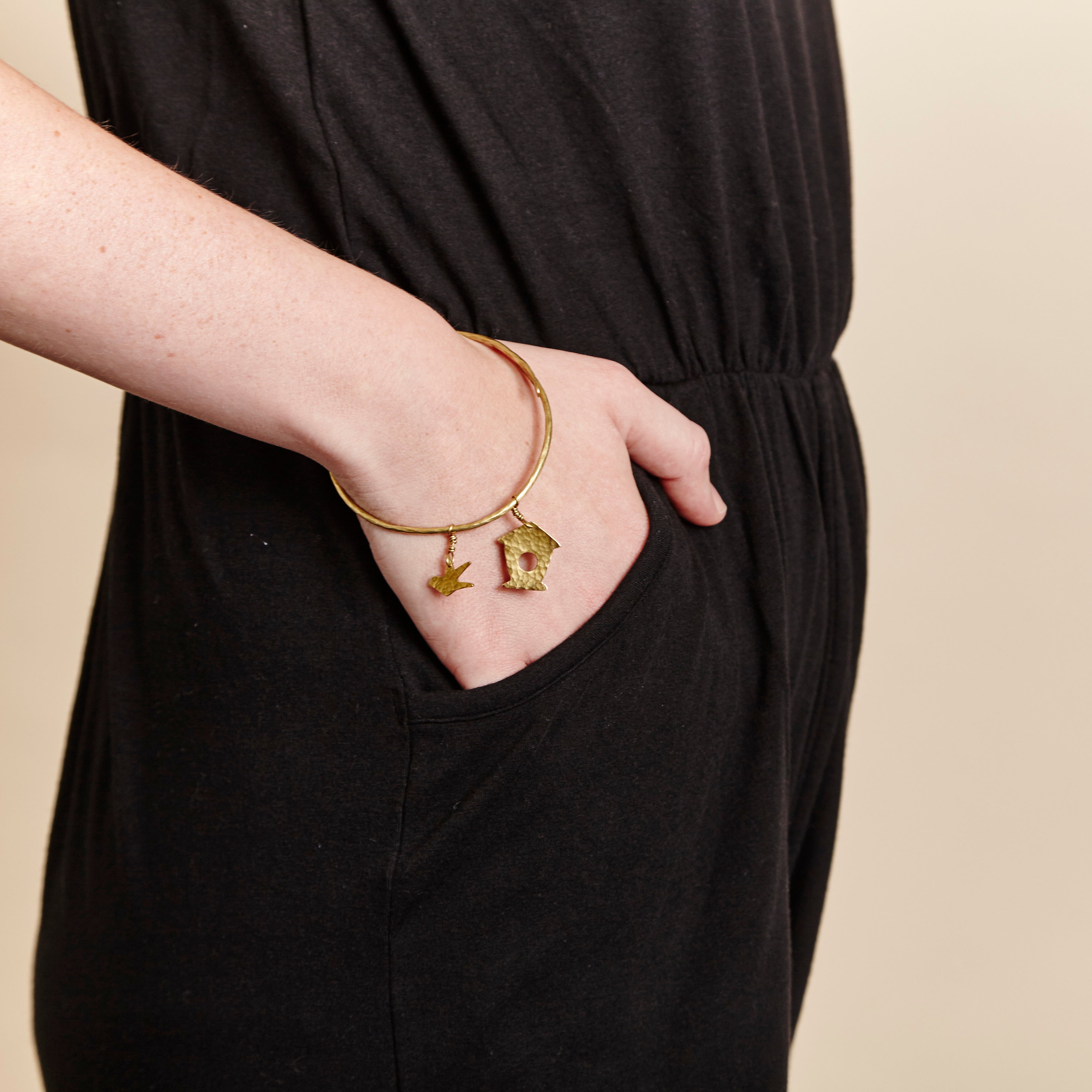 Hammered Brass Bird Box Bangle